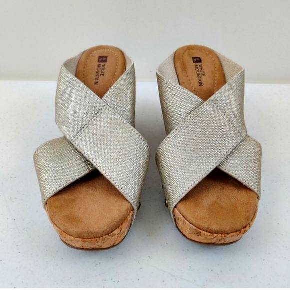 White Mountain Gold Criss-Cross Cork Wedges - 9M - Picture 1 of 9